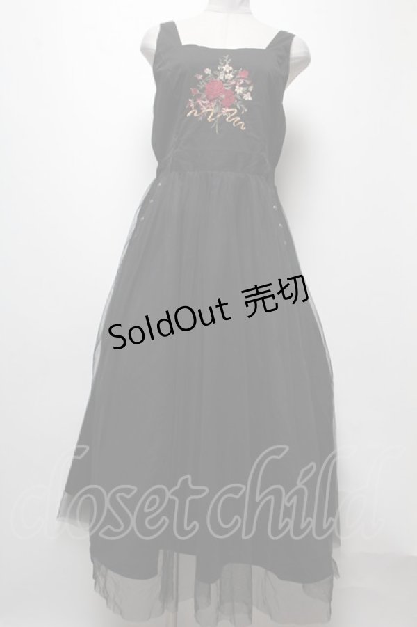 画像1: axes femme / ブーケ刺繍チュールジャンスカ  黒 S-25-04-06-051-AX-OP-HR-ZS (1)