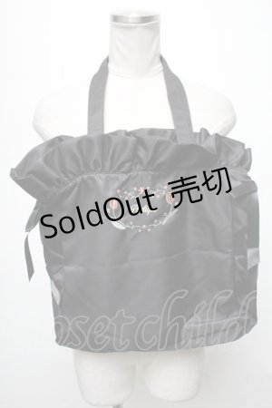 画像: axes femme POETIQUE / 刺繍サテントートバッグ  黒 S-25-04-06-013-AX-BG-HR-ZS