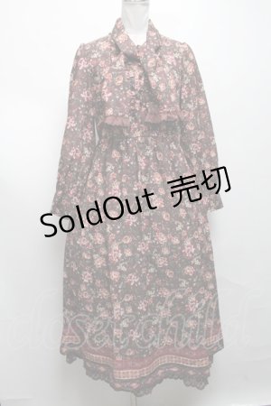 画像: axes femme NOSTALGIE / パネル柄ボウタイ付きワンピース  ブラウン S-25-04-09-060-AX-OP-HR-ZS