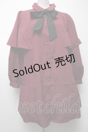 画像: axes femme / ケープデザインワンピース  ワイン S-25-04-09-046-AX-OP-HR-ZS