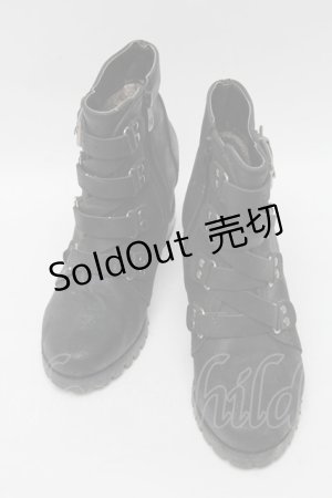 画像: GOTH / 編み上げデザインヒールブーツ  黒 S-25-04-12-006-GO-ZA-HR-ZS