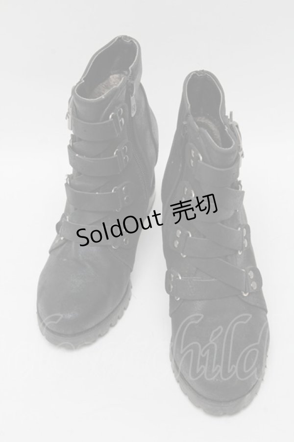 画像1: GOTH / 編み上げデザインヒールブーツ  黒 S-25-04-12-006-GO-ZA-HR-ZS (1)