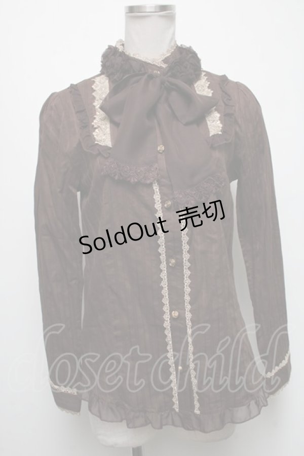 画像1: axes femme POETIQUE / 肩レースデザインロングブラウス  ブラウン S-25-04-12-055-AX-BL-AS-ZS (1)