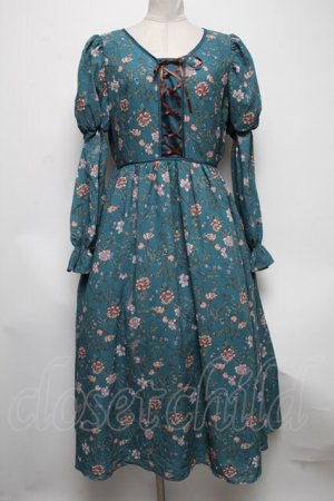 画像: axes femme Nostalgic / ボタニカル柄レースアップワンピース  グリーン S-25-04-12-061-LO-OP-HR-ZS