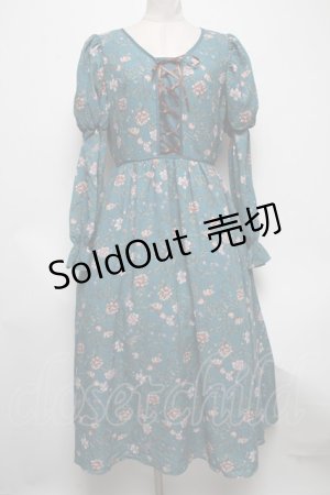 画像: axes femme Nostalgic / ボタニカル柄レースアップワンピース  グリーン S-25-04-12-061-LO-OP-HR-ZI