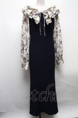 画像: dazzlin / フリルカラードッキングワンピース  紺 S-25-04-12-065-LO-OP-AS-ZS