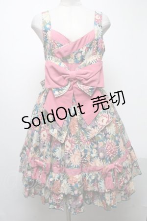 画像: metamorphose / 和柄リボンジャンパースカート  ブルーｘピンク S-25-04-12-076-ME-OP-AS-ZS
