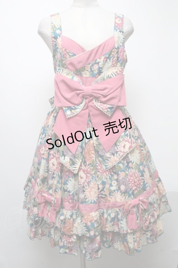 画像1: metamorphose / 和柄リボンジャンパースカート  ブルーｘピンク S-25-04-12-076-ME-OP-AS-ZS (1)