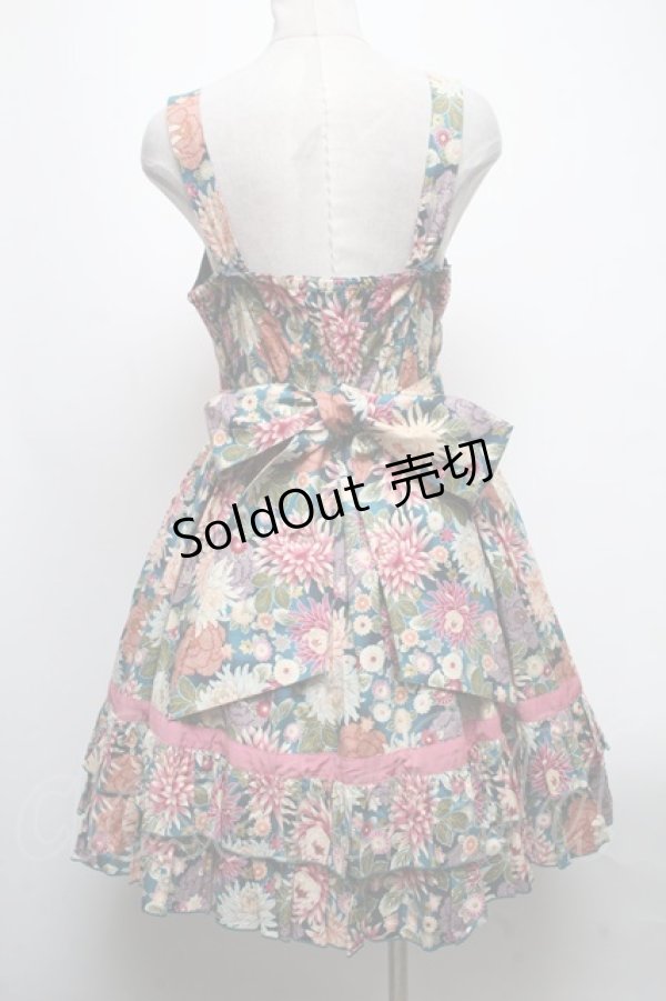 画像2: metamorphose / 和柄リボンジャンパースカート  ブルーｘピンク S-25-04-12-076-ME-OP-AS-ZS (2)