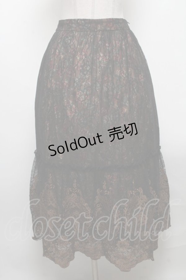 画像1: axes femme NOSTALGIE / 花柄ｘ刺繍ギャザースカート  ブラウン S-25-04-12-085-AX-SK-HR-ZS (1)