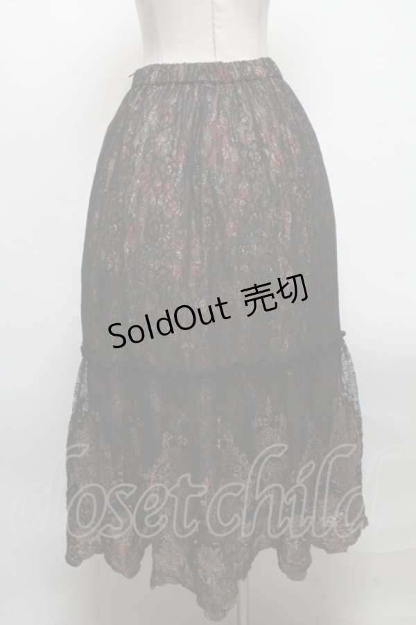 画像2: axes femme NOSTALGIE / 花柄ｘ刺繍ギャザースカート  ブラウン S-25-04-12-085-AX-SK-HR-ZS (2)
