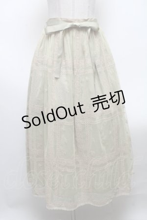画像: axes femme / レース×小花刺繍刺繍チュールスカート  グリーン S-25-04-12-092-AX-SK-HR-ZS
