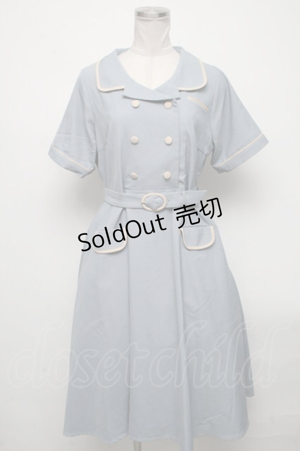 画像1: Fi.n.t / 開襟パイピングワンピース  ブルーグレー S-25-04-14-062-CA-OP-AS-ZS (1)
