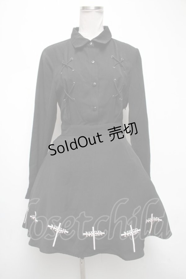 画像1: NieR Clothing / 編み上げワンピース  黒 S-25-04-15-058-PU-OP-AS-ZS (1)