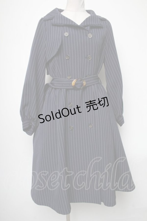 画像1: axes femme POETIQUE / ストライプワンピ風コート  紺 S-25-04-15-060-AX-CO-HR-ZS (1)