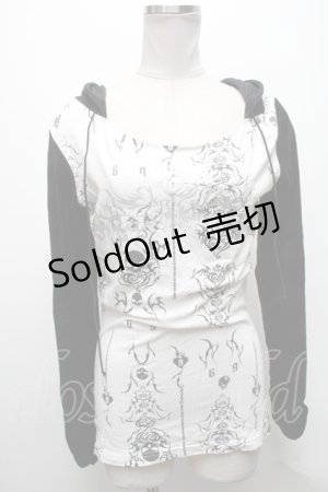 画像: Sixh / ベロア切替プリントプルオーバー  黒ｘ白 S-25-04-15-038-HN-TO-HR-ZS