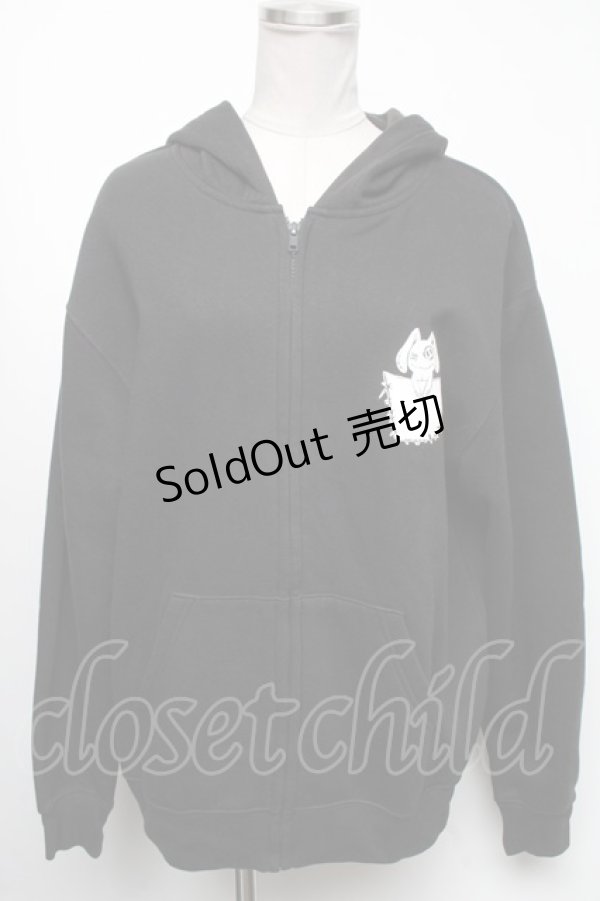画像1: 【SALE】NieR CLOTHING / NieRちゃんプリント裏起毛パーカー  黒 S-25-04-17-053-PU-TO-HR-ZT307 (1)