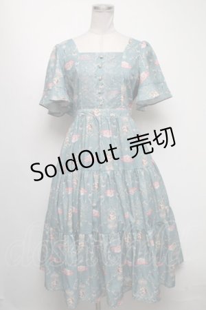 画像: axes femme / レーヌローズ柄ワンピース  グリーン S-25-04-17-065-AX-OP-AS-ZS