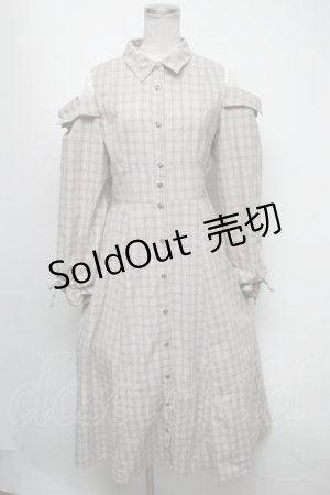 画像: axes femme / ボリューム袖チェックワンピース  グレー S-25-04-17-068-AX-OP-HR-ZI