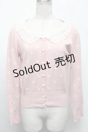 画像: an another angelus / バラ刺繍襟レースニットカーディガン  ピンク S-25-04-17-037-CA-BL-HR-ZS