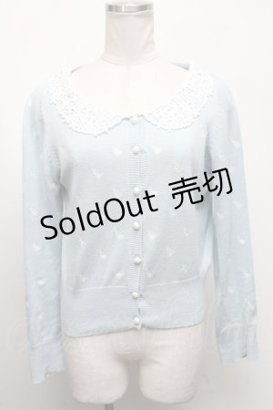 画像: an another angelus / バラ刺繍襟レースニットカーディガン  サックス S-25-04-17-038-CA-BL-HR-ZS