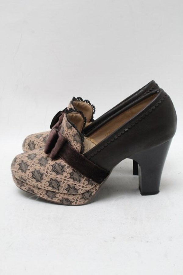 画像2: axes femme / レースｘリボンヒールブーツ  ブラウン S-25-04-18-032-AX-SH-HR-ZT088 (2)