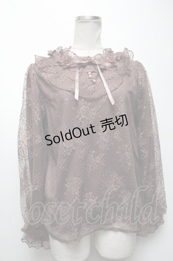 画像1: axes femme / ローズレースフリルトップス  ブラウン S-25-04-19-028-AX-TO-HR-ZI (1)
