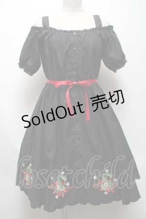 画像: Ank Rouge / いちご刺 ワンピース  黒 S-25-04-19-044-CA-OP-HR-ZS