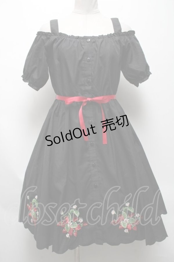 画像1: Ank Rouge / いちご刺 ワンピース  黒 S-25-04-19-044-CA-OP-HR-ZS (1)
