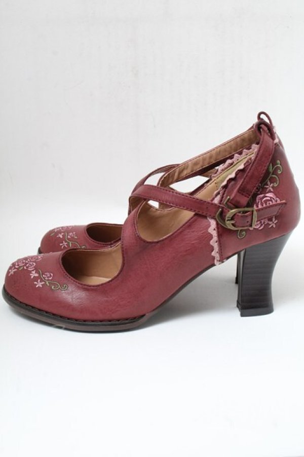 画像2: axes femme / ローズ刺繍パンプス M ワイン S-25-04-23-005-AX-SH-AS-ZS (2)