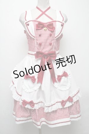 画像: metamorphose / Chelseaエプロン付ジャンパースカート  赤ｘ白 S-25-04-23-066-ME-OP-AS-ZS