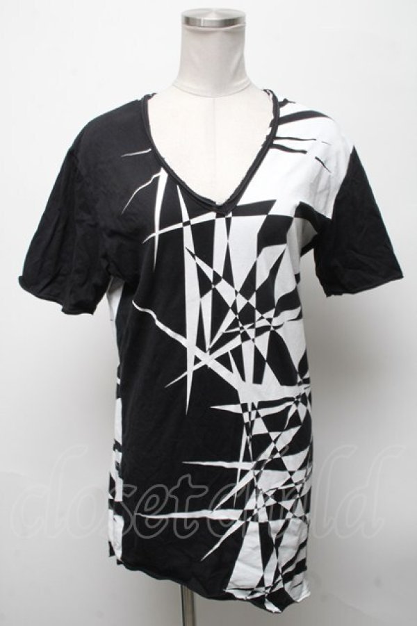 画像1: CIVARIZE / ジオメトリック総柄変形ロングTシャツ 44 黒ｘ白 S-25-04-25-023-GO-TS-AS-ZS (1)