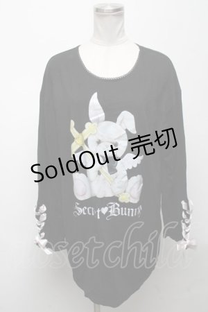 画像: Secret Honey / ウサギプリントTシャツ  黒 S-25-04-25-026-CA-TS-AS-ZS