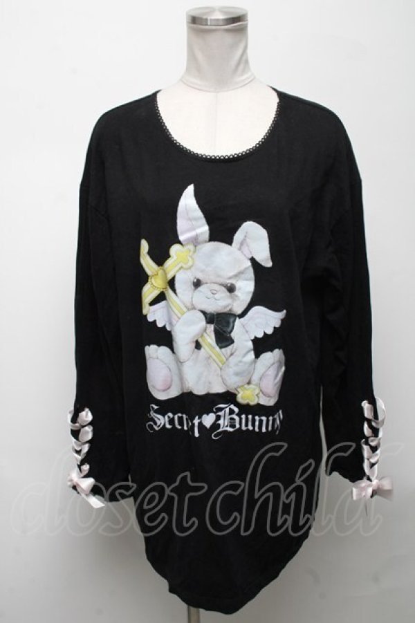 画像1: Secret Honey / ウサギプリントTシャツ  黒 S-25-04-25-026-CA-TS-AS-ZS (1)