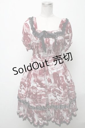 画像: Physical Drop / デイリー半袖ワンピース（レトロ柄）  ワイン S-25-04-25-040-LO-OP-AS-ZS