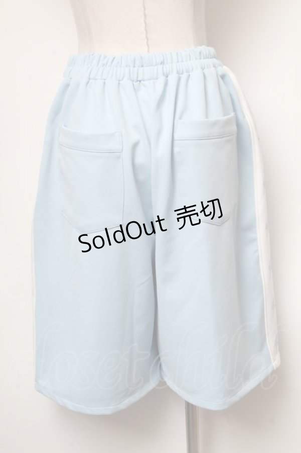 画像2: LISTEN FLAVOR / 只今充電中ジャージハーフパンツ  サックス S-25-04-27-080-PU-TS-AS-ZS (2)
