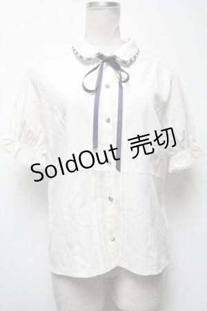 画像: axes femme / パイピングｘリボン付ブラウス  キナリ S-25-04-27-019-AX-BL-HR-ZS