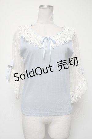 画像: axes femme POETIQUE / リボンレース袖カットプルオーバー  サックス S-25-04-27-029-AX-TO-HR-ZS