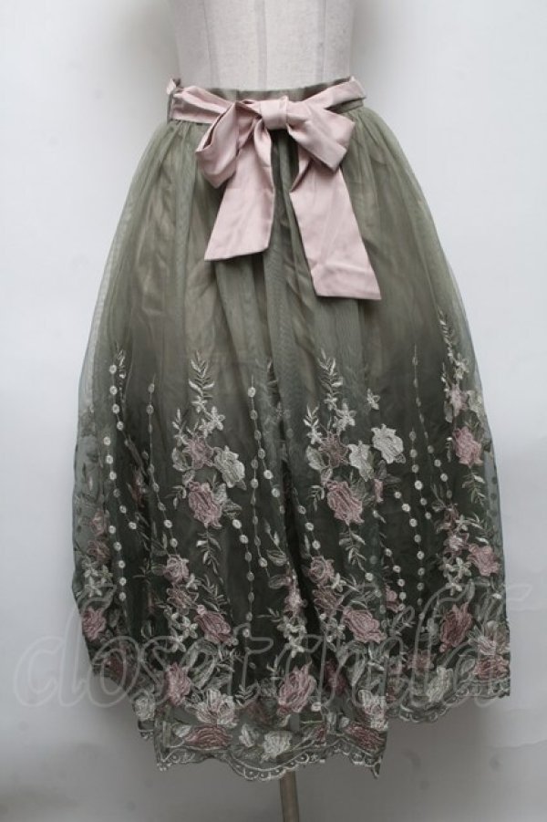 画像1: axes femme / グラデチュール刺繍スカート  カーキ S-25-04-28-056-AX-SK-HR-ZS (1)