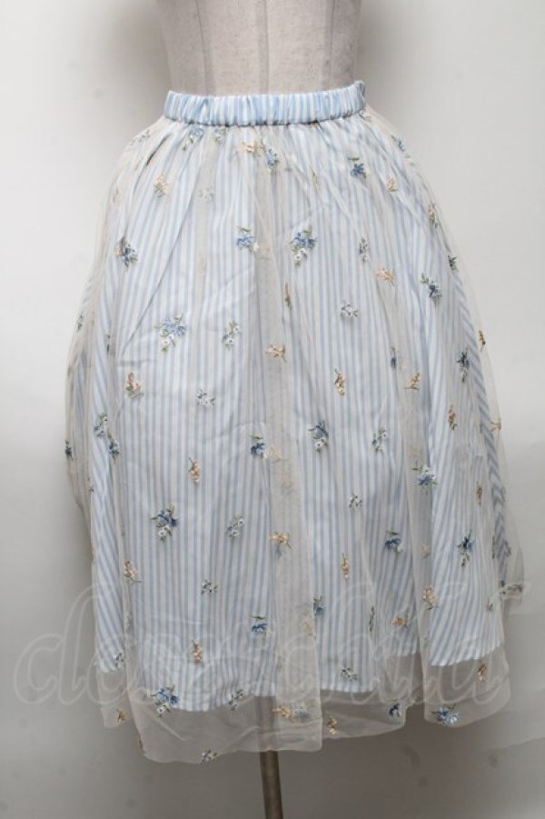 画像1: axes femme / ストライプ×チュールスカート  サックス S-25-04-28-058-AX-SK-HR-ZS (1)