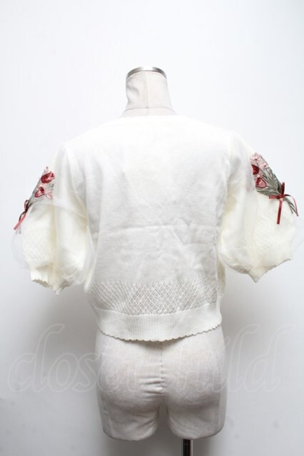 画像2: axes femme / ブーケ刺繍ショートカーデ  白 S-25-04-28-009-AX-TO-HR-ZS (2)