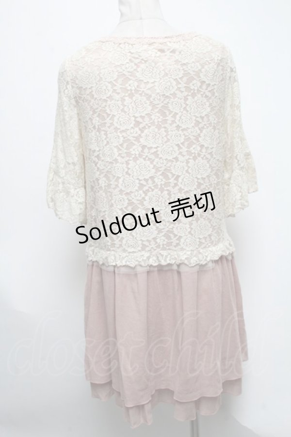 画像2: axes femme / レースレイヤード風チュニック  ピンクｘオフ S-25-04-28-012-AX-TO-HR-ZS (2)