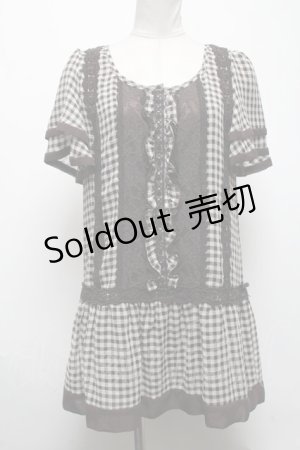 画像: axes femme / チェックシフォンチュニック  ブラウン S-25-04-28-021-AX-TO-HR-ZS