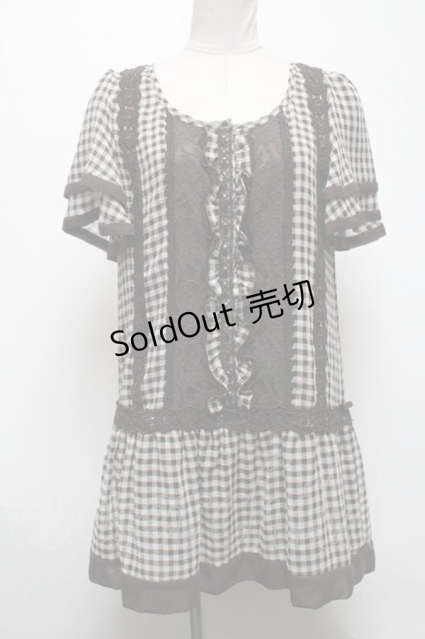 画像1: axes femme / チェックシフォンチュニック  ブラウン S-25-04-28-021-AX-TO-HR-ZS (1)