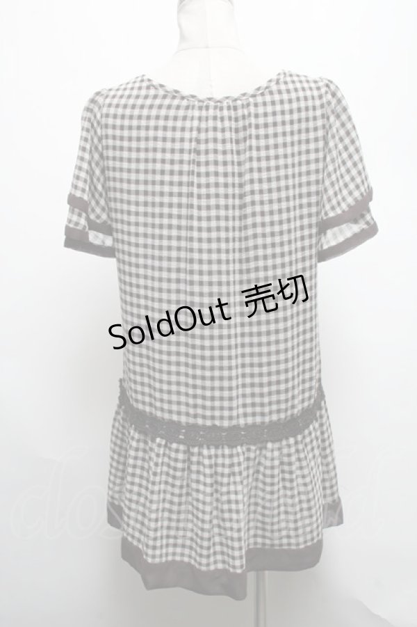 画像2: axes femme / チェックシフォンチュニック  ブラウン S-25-04-28-021-AX-TO-HR-ZS (2)