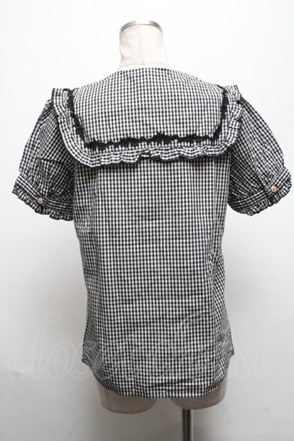 画像2: axes femme POETIQUE / ダブル釦セーラーブラウス  黒ｘ白 S-25-04-28-022-AX-BL-HR-ZS (2)