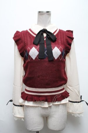 画像: axes femme POETIQUE / アーガイルニットベスト付きブラウス  ベージュ S-25-04-28-024-AX-TO-HR-ZS