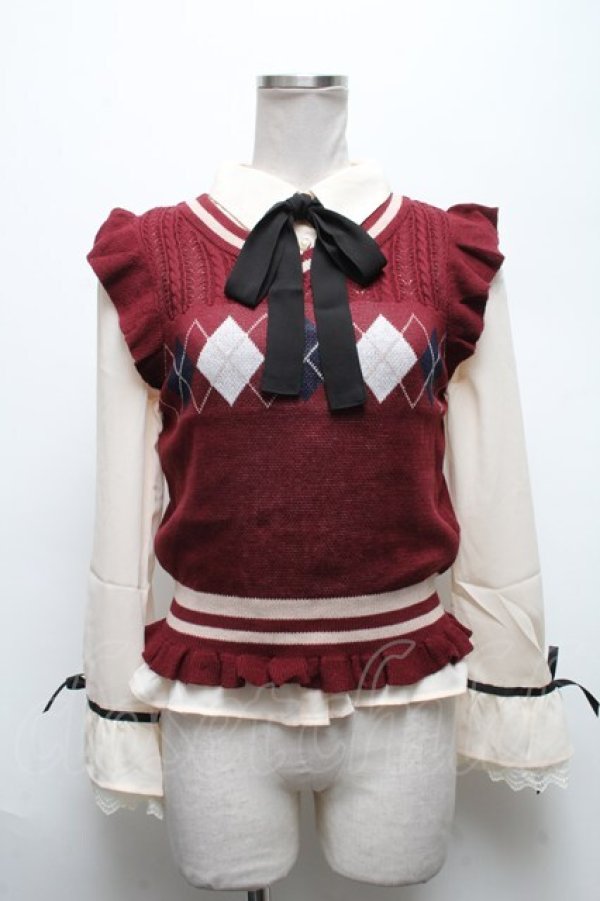 画像1: axes femme POETIQUE / アーガイルニットベスト付きブラウス  ベージュ S-25-04-28-024-AX-TO-HR-ZS (1)