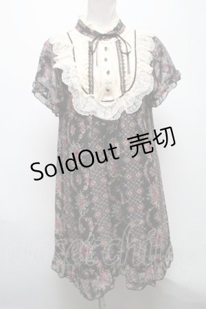 画像: axes femme / レトロ花柄ブラウスチュニック  黒 S-25-04-28-027-AX-OP-HR-ZS