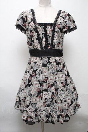 画像: axes femme / ローズ＆トランプ柄チュニックワンピース  黒 S-25-04-28-028-AX-TO-HR-ZS